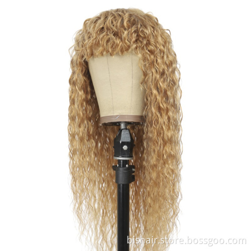 Wholesale Human Hair Wig With Bangs Water Wave Hair Colored Dark Brown Brazilian Hair Full Machine Wigs For Black Women Remy Wig